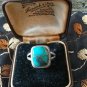 Antique Vintage Late Edwardian Sterling Silver Turquoise  Ring Size UK Q, US 8