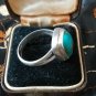 Antique Vintage Late Edwardian Sterling Silver Turquoise  Ring Size UK Q, US 8