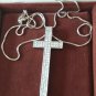 Vintage 1980-s 925 Silver/ Cubic Zirconia Large Cross Crucifix Pendant & Chain