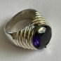Antique Vintage 1930-s Sterling Silver Heavy Large Amethyst Signet Ring 9.8 g