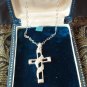Vintage 925 Silver & Cubic Zircon Set Cross Crucifix Pendant & 16 Inch Chain