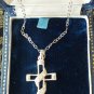 Vintage 925 Silver & Cubic Zircon Set Cross Crucifix Pendant & 16 Inch Chain