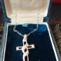 Vintage 925 Silver & Cubic Zircon Set Cross Crucifix Pendant & 16 Inch Chain