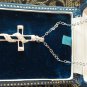 Vintage 925 Silver & Cubic Zircon Set Cross Crucifix Pendant & 16 Inch Chain
