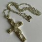 Vintage 925 Silver & Cubic Zircon Set Cross Crucifix Pendant & 16 Inch Chain