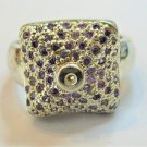 Antique Vintage 1980-s Sterling Silver Amethysts Ring Size UK P, US 7 1/2 7.2 g