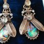 Abalone Antique Vintage Beetle Earrings Gold Tone - Beautiful Piece of History!