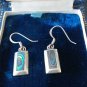 Vintage 1970-2 925 Silver & Abalone Shell Drop Dangle Rectangular Earrings