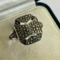 Antique Vintage Art Deco Sterling Silver & Marcasite Ring Size UK W, US 11 1/4