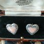 Antique Vintage Art Deco 925 Silver Stone Set Heart Shaped Stud Earrings 7 Gram
