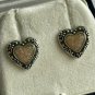Antique Vintage Art Deco 925 Silver Stone Set Heart Shaped Stud Earrings 7 Gram