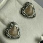 Antique Vintage Art Deco 925 Silver Stone Set Heart Shaped Stud Earrings 7 Gram