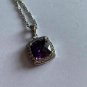 Vintage 925 Silver Chequerboard Amethyst & Cubic Zirconia Pendant & 18in Chain