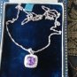 Vintage 925 Silver Chequerboard Amethyst & Cubic Zirconia Pendant & 18in Chain