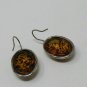 Antique Vintage Victorian Sterling Silver 925 Oval Amber Dropper Earrings