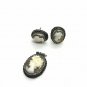 Antique Vintage Late Edwardian Fine Silver Carved Cameo Pendant and Earrings Set