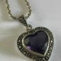 Antique Vintage Art Deco 925 Silver Amethyst & Marcasite Heart Shaped Pendant Ch