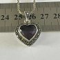 Antique Vintage Art Deco 925 Silver Amethyst & Marcasite Heart Shaped Pendant Ch