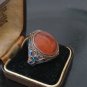 Antique Vintage 1900-s Solid Silver Agate Enameled Heavy Chinese Ring UK R, US 8
