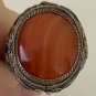 Antique Vintage 1900-s Solid Silver Agate Enameled Heavy Chinese Ring UK R, US 8