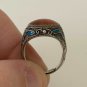 Antique Vintage 1900-s Solid Silver Agate Enameled Heavy Chinese Ring UK R, US 8