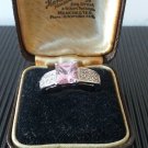 Vintage 1960-s 925 Silver Pink Zircon and White Zirconias Ring UK O, US 7