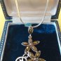 Antique Vintage 1950-s 925 Silver & Baltic Amber Floral Pendant & 17 Inch Chain