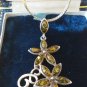 Antique Vintage 1950-s 925 Silver & Baltic Amber Floral Pendant & 17 Inch Chain
