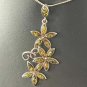 Antique Vintage 1950-s 925 Silver & Baltic Amber Floral Pendant & 17 Inch Chain