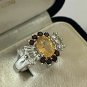 Vintage 1960-s 925 Silver Citrine Garnet & White Topaz RinG UK N 1/2, US 7