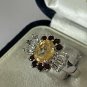 Vintage 1960-s 925 Silver Citrine Garnet & White Topaz RinG UK N 1/2, US 7