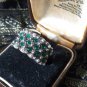Vintage 1990-s Emeralds and Pearls Sterling Silver Ring Size UK N , US 7 Heavy!