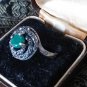 Vintage 1920-s Art Deco 800 Silver Raw Emerald / Marcasite Ring Size US 7, UK 0