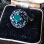 Vintage 1920-s Art Deco 800 Silver Raw Emerald / Marcasite Ring Size US 7, UK 0