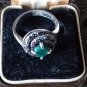 Vintage 1920-s Art Deco 800 Silver Raw Emerald / Marcasite Ring Size US 7, UK 0
