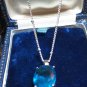 Vintage 1960-s Sterling Silver Large Blue Topaz Necklace on  18 inch Chain.