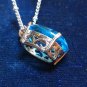 Vintage 1960-s Sterling Silver Large Blue Topaz Necklace on  18 inch Chain.