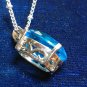 Vintage 1960-s Sterling Silver Large Blue Topaz Necklace on  18 inch Chain.