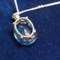 Vintage 1960-s Sterling Silver Large Blue Topaz Necklace on  18 inch Chain.