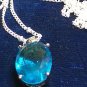Vintage 1960-s Sterling Silver Large Blue Topaz Necklace on  18 inch Chain.