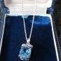 Vintage 1990-s Blue Aquamarine 925 Silver Pendant & 16 inch Silver Chain.