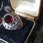 Antique Vintage Edwardian 1900-s Sterling Silver Garnet Ring UK P, US 7 1/2.