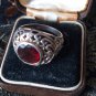 Antique Vintage Edwardian 1900-s Sterling Silver Garnet Ring UK P, US 7 1/2.