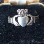Antique Vintage Old 1910-s Edwardian IRISH CLADDAGH Silver Ring Size UK O, US 7