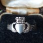 Antique Vintage Old 1910-s Edwardian IRISH CLADDAGH Silver Ring Size UK O, US 7