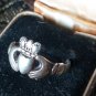 Antique Vintage Very Old 1800-s IRISH CLADDAGH Silver Ring Size UK P, US 7.5