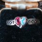 Vintage Celtic 1970 Ruby and Opal Sterling Silver Heart Ring Size UK R 1/2, US 9