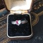 Vintage Celtic 1970 Ruby and Opal Sterling Silver Heart Ring Size UK R 1/2, US 9