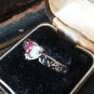Vintage Celtic 1970 Ruby and Opal Sterling Silver Heart Ring Size UK R 1/2, US 9