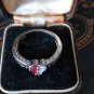 Vintage Celtic 1970 Ruby and Opal Sterling Silver Heart Ring Size UK R 1/2, US 9
